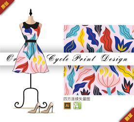 抽象树叶色块四方连续