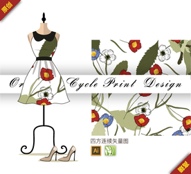 矢量含笑睡莲四方连续