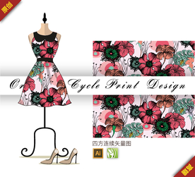 中国风木槿扶桑仙人指四方连续