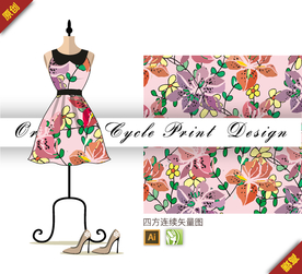 矢量桂花杜鹃花四方连续