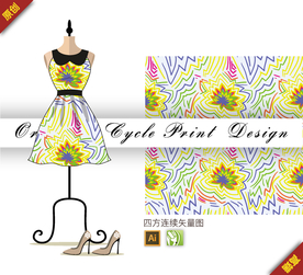 抽象线条多彩视觉四方连续