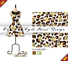 矢量豹纹茼蒿四方连续