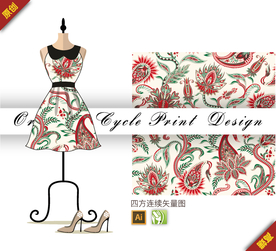 欧式腰果花四方连续