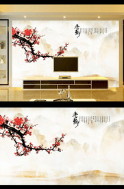 山水梅花背景墙