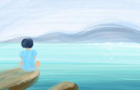 女孩海边插画