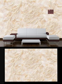 大理石浮雕花朵背景墙