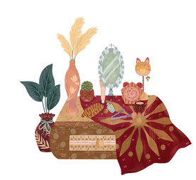 茶几家具场景手绘插画