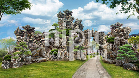 灵璧石假山效果图方案PSD分层