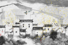 徽派 新山水背景画 tif分层