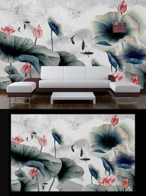 写意荷花电视背景墙