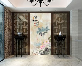 大理石荷花玄关装饰画