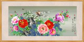 原创高清手绘牡丹花鸟装饰画