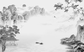 最新山水画客厅墙 TIF分层