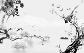 灰色山水画电视墙 TIF分层