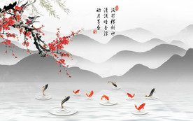 梅花新中式山水画 tif分层