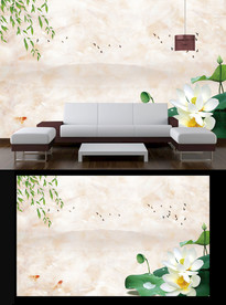 大理石荷花电视背景墙