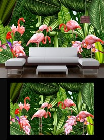 火烈鸟电视背景墙