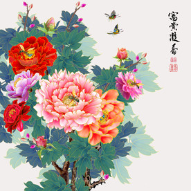 原创高清手绘牡丹装饰画壁画