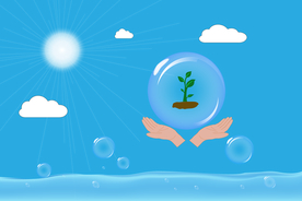 矢量图水阳光手捧幼苗