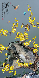 原创玄关高清手绘梅花花鸟装饰画