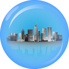 矢量图泡泡中的城市天际线