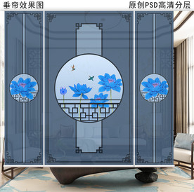 新中式花鸟画垂帘隔断卷帘