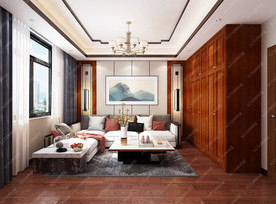 新中式会客室集成墙面模型效果图