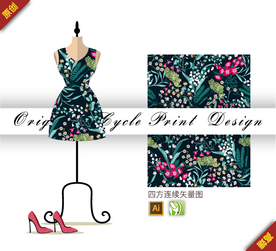 矢量报春花球兰四方连续