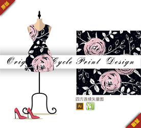 抽象涂鸦牡丹四方连续