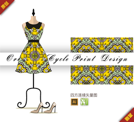 欧式方型对称花卉四方连续