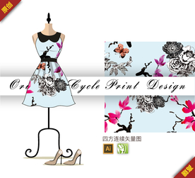 传统蝴蝶牡丹四方连续