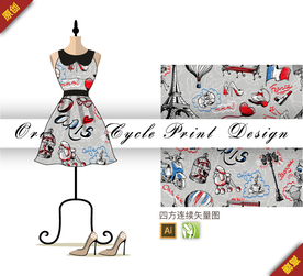 矢量欧洲法国涂鸦四方连续