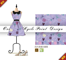 矢量简约线描鸟四方连续