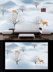 现代简约麋鹿背景墙