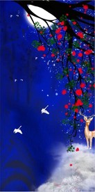 原创手绘发财鹿玄关