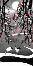 原创手绘写意花鸟新中式背景墙