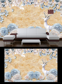 大理石麋鹿电视背景墙