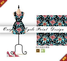 欧式古典铁线莲四方连续