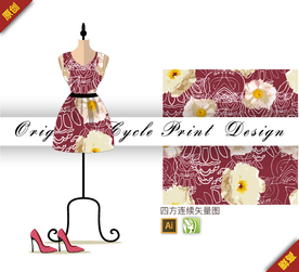 线条中国风金樱子海棠四方连续