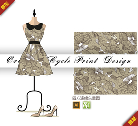 传统线描番红花四方连续