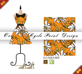 传统栀子花玉兰四方连续