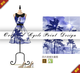 唯美海滩椰树四方连续