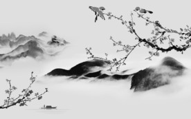 中式 灰色山水新画 tif分层