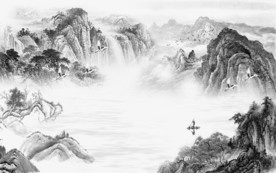 大气灰色新山水画 tif分层