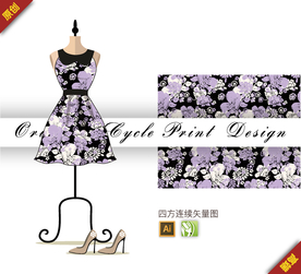 传统中国风牡丹睡莲四方连续