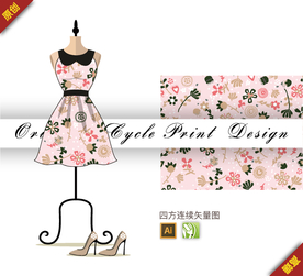 传统抽象简约栀子花四方连续