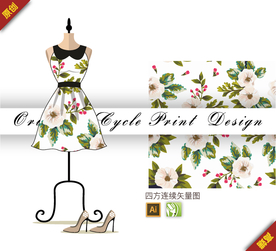 传统中国风素雅茉莉花四方连续