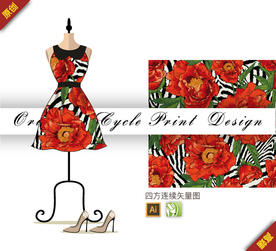 传统中国红木棉四方连续