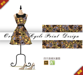 传统中国风大丽花四方连续