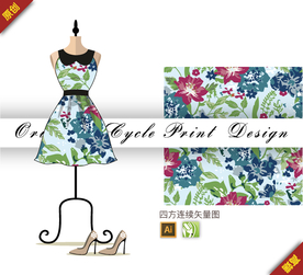 中国风木芙蓉四方连续